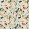 Blue Orange Stain Resistant Performance Leaves Botanical Print Upholstery Fabric by The Yard - SKU: Ellison Fiesta
